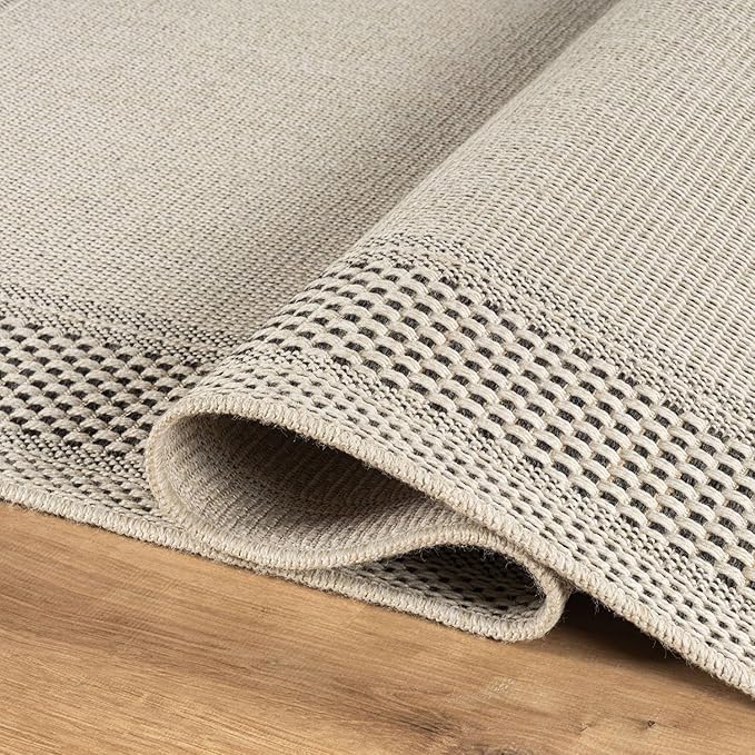 CAMILSON Easy Jute Rug 6x9, Indoor Outdoor Off-White Color Fiber Area Rugs for Entry, Living Room and Farmhouse Rug, Bordered Boho Woven Design, Easy-Cleaning, Washable Outside Carpet (6 x 9)