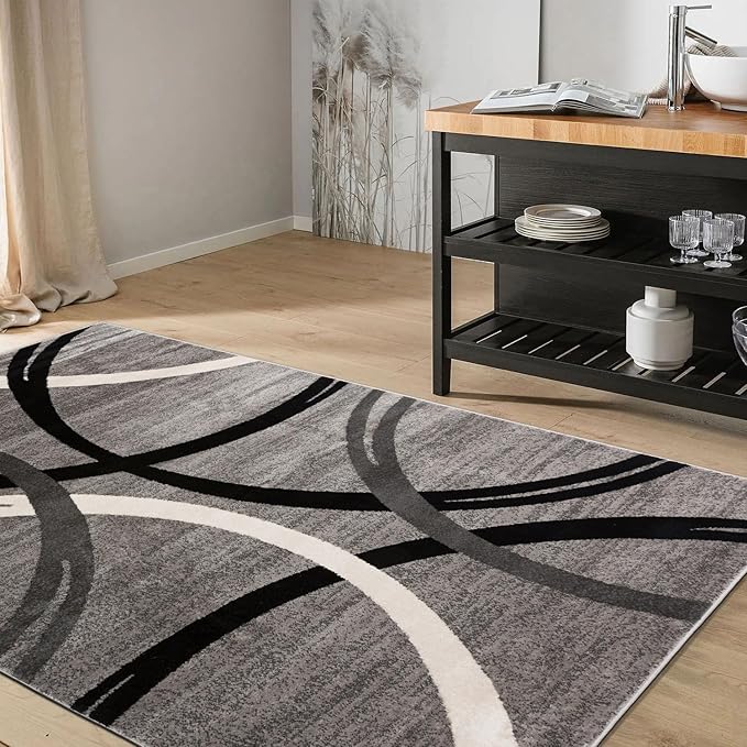 Rugshop Wavy Circles Design Area Rug, Fade-Resistant Carpet for Kitchen, Entryway, or Office, Gray, 3'3" x 5'