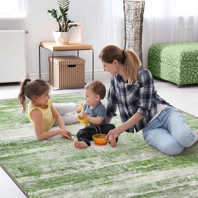 Abstract 8x10 Area Rug for Living Room Dining Room Home Office Bedroom Sage Green