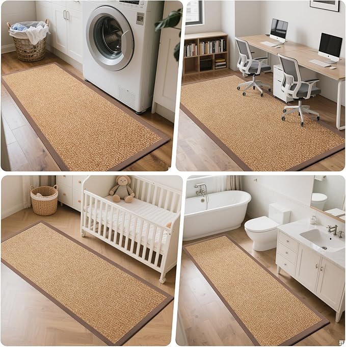 Washable Hallway Runner Rug 2x5 Jute Like Kitchen Runner Mat Rugs Non Slip, Woven Soft Entryway Farmhouse Runner Boho Floor Carpet for Indoor Laundry Hall Backdoor Bedroom Living Room, Brown