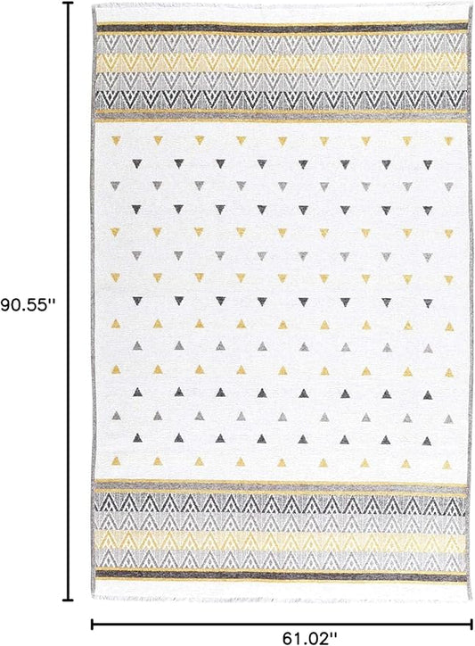Alfa Rich 5x8 Gold Gray Off White Washable Area Rugs for Living Room Bedroom Kitchen Decor Cotton