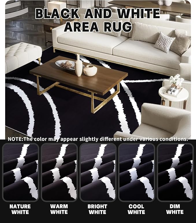 YIHOUSE Black Modern Area Rug 6x9,Abstract Rugs for Bedroom,Minimalist Striped Rug,Black and White Geometric Rug,Dark Washable Area Rugs 6x9 Non Slip Rugs for Living Room,Office
