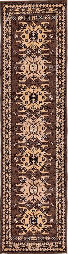 Unique Loom Taftan Collection Border Geometric Tribal Inspired Design Area Rug (2' 2 x 8' 2 Runner, Brown/ Tan)