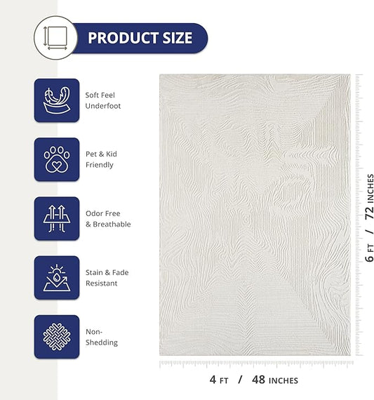 Abani Zen 4' x 6' Cream Rug – Neutral Layered Wavy Borders Pattern, Medium Soft Area Rug for Living Room & Bedroom, Durable & Easy to Clean