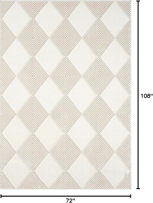 Abani Cream Area Rug for Living Room, Bedroom - Diamond Pattern - 6 x 9 - Durable & Easy to Clean