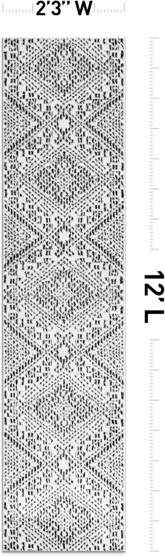 Rugshop Boho Cream Tribal Area Rug Modern Indoor Carpet for Living Room, Bedroom, or Entryway – Non-Shedding, Low Pile Geometric Design 2' 3" x 12'