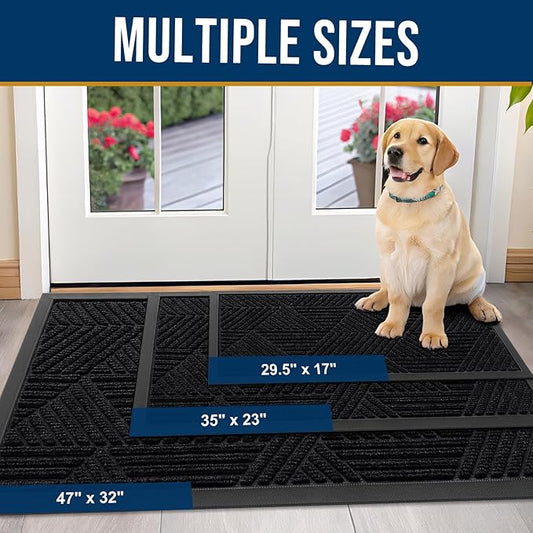 Kitinjoy Front Door Mat Outside Entrance, Sturdy Natural Dirt Trapper, Heavy Duty Rubber Doormat, Low Profile Non-Slip Backing, Easy Clean Floor Mat for Indoor Outdoor Entry, 47X32 Inch, Black