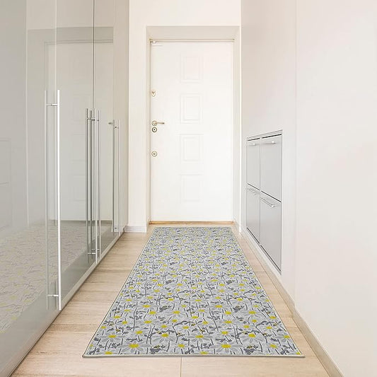 Ambesonne Yellow Decorative Area Rug, Pattern with Bees and Chamomile Daisy Flowers in Flourishing Meadow Nature, Quality Carpet for Bedroom Dorm Living Room, 2' 5" x 7' 5", Grey Yellow White
