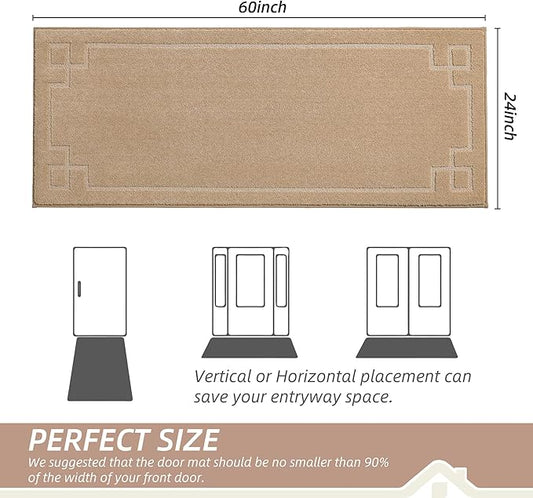 BEQHAUSE Door Mat 24" x 60", Non-Slip Door Mats Indoor Entryway Rugs Washable Low-Profile Absorbent and Stain Resist Floor Mats, Dog Door Mat for Front Back Door, Muddy Wet Shoes & Paws, Beige