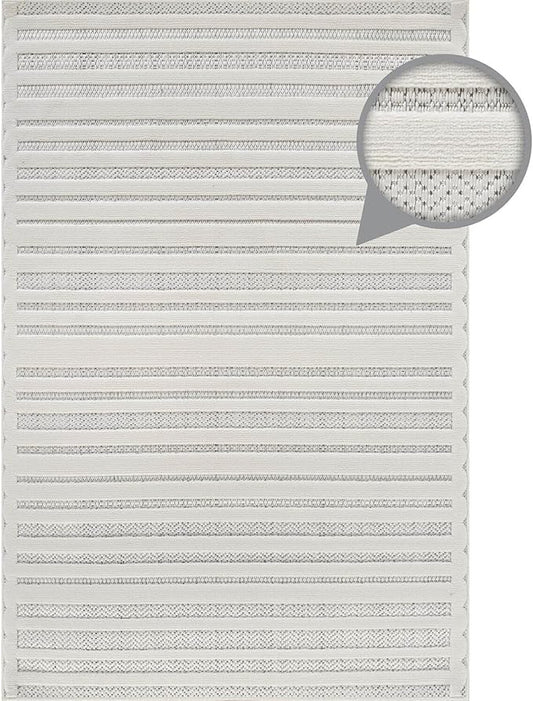 CAMILSON Modern Rug 5x7 Luxury Striped Line Micro Loop Area Rugs Soft High-Low Pile Stain Resistant Easy to Clean Non-Shedding Durable Living Room Bedroom Indoor Carpet (White)