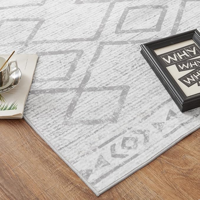 jinchan Moroccan Runner Rug 2x6 - Kitchen Machine Washable Runner Rug Modern Geometric Soft Low-Pile Lightweight Non-Slip Carpet for Entryway Hallway Laundry Room Bedroom Farmhouse (2x6ft, Grey)