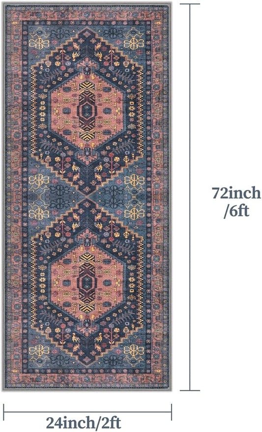 Ciicool Washable Non Slip Runner Rug, 2x6ft Hallway Rug Vintage Kitchen Rugs Oriental Carpet for Entrance Bedroom Bedside Living Room Laundry Bathroom Decor