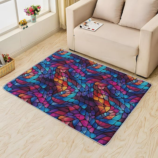 Abstract Rug, 2x3 Rug, Stained Glass Rugs for Entryway, Modern Small Area Rug, Washable Rug Non Slip Soft Indoor Carpet, Kids and Pets Friendly, Abstract Home & Room Decor