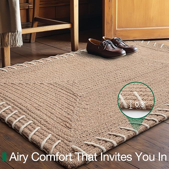 LUMI Handwoven Jute Door Mat, Non-Slip Durable Entryway Mat with Anti-Slip Mat for Hard Floor, Front Door Mats for Home Entrance, Patio, 24"x36", Knit Jute