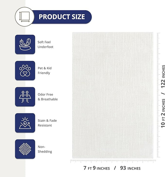 Abani Cream Area Rug - 8' x 10' - Living Room & Bedroom - Textured Weave Design - Indoor Use - Easy to Clean, Stain Resistant, Non-Shedding - Neutral Collection
