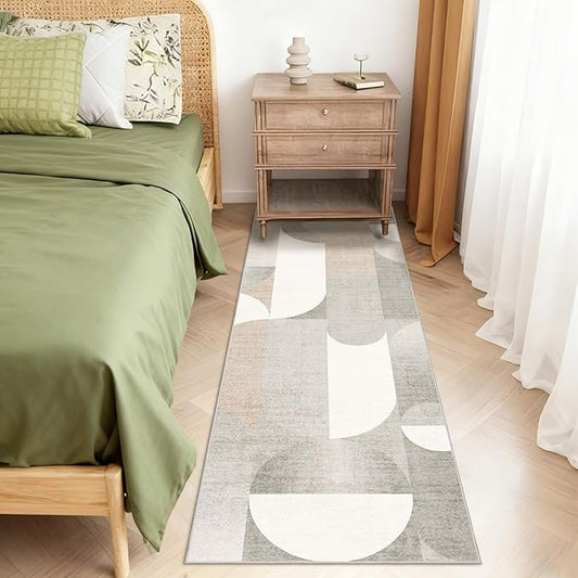 Grey Runner Rug 2x6 Washable Rug Runners for Hallway Kitchen,Long Modern Geometric Rugs for Bedroom Entryway Bathroom,Non Slip Floor Beige Carpet