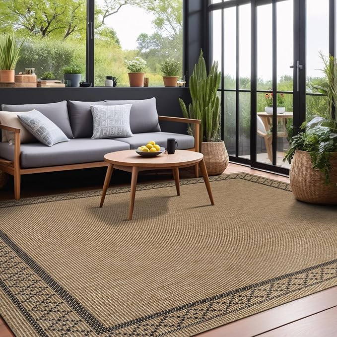 Easy Jute Rugs 5x7 Frame Natural Color Living Room Indoor Outdoor Area Rug for Patio and Kitchen Rug High Traffic Washable Easy to Clean Solid Boho Woven Design Carpet (5 x 7)