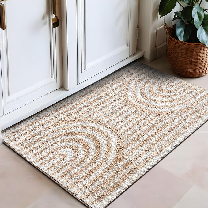 Rugshop Abstract Arch Shag Runner Rug Beige 2' 3" x 8' Perfect for Hallways, Kitchens, or Behind The Sofa
