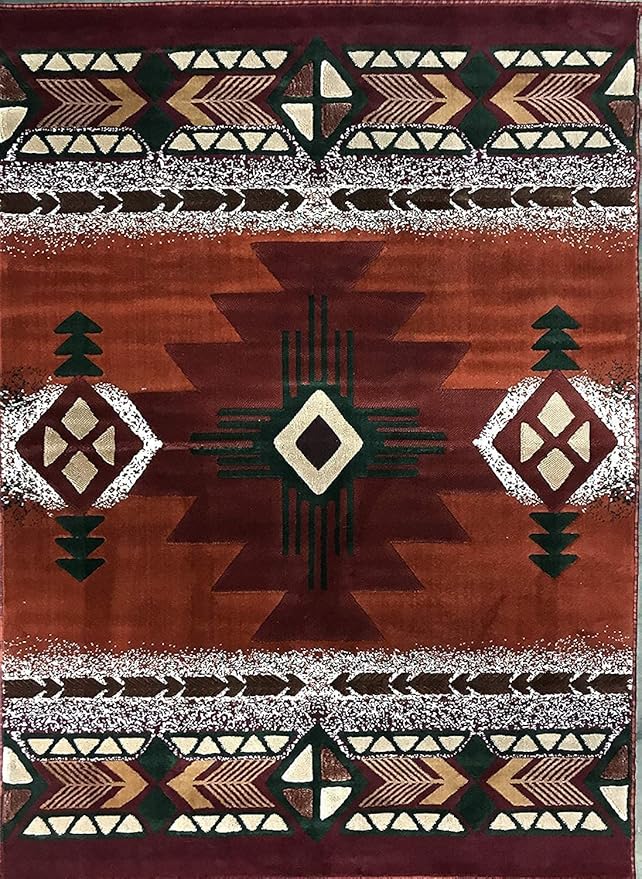 YHSF South West Native American Area Rug C318 (Rust, 3 Feet x 4 Feet 7 Inches)