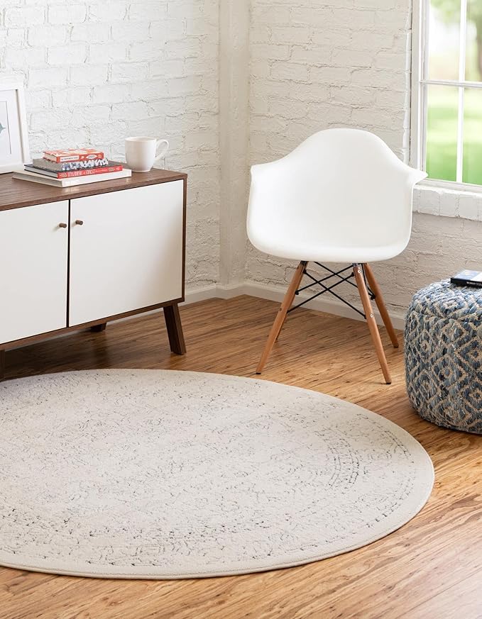 Unique Loom Isabella Collection Area Rug - Adjani (6' 1" Round, White/ Blue)