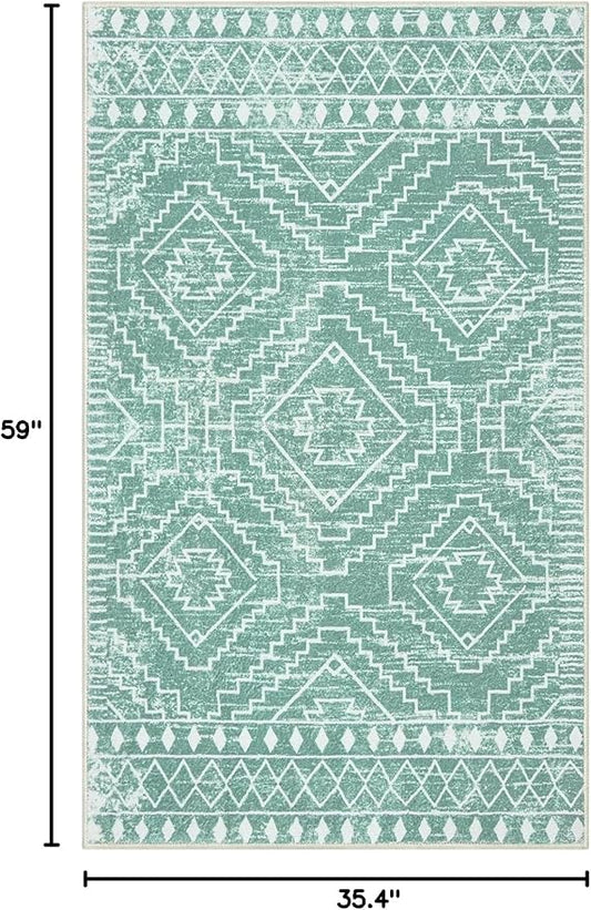Wonnitar Moroccan 3x5 Area Rug, Sage Green Rug for Bedroom, Washable Farmhouse Kitchen Rug Non-Slip Living Room Throw Mat, Soft Non-Shedding Small Carpet for Bathroom Dorm Office (Mint Green,3'x5')