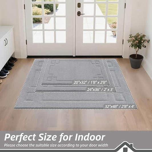 BEQHAUSE Door Mat 24" x 36", Non-Slip Door Mats Indoor Entryway Rugs Washable Low-Profile Absorbent and Stain Resist Floor Mats, Dog Door Mat for Front Back Door, Muddy Wet Shoes & Paws, Light Grey