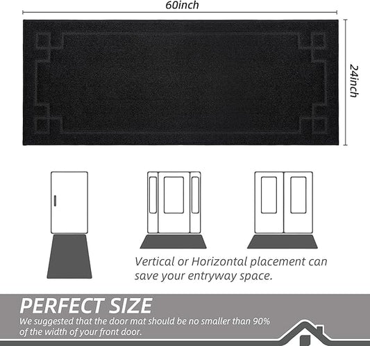 BEQHAUSE Door Mat 24" x 60", Non-Slip Door Mats Indoor Entryway Rugs Washable Low-Profile Absorbent and Stain Resist Floor Mats, Dog Door Mat for Front Back Door, Muddy Wet Shoes & Paws, Black
