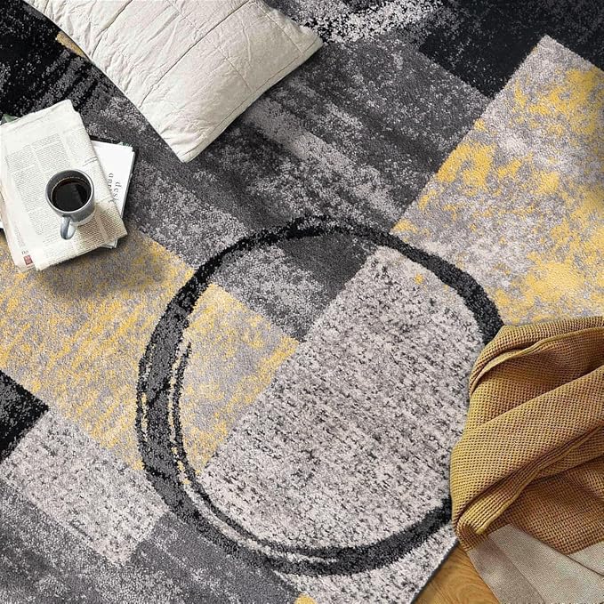 Rugshop Contemporary Circle Design Area Rug, Fade-Resistant Carpet for Bedroom, Home Office, or Entryway, Yellow, 3'3" x 5'