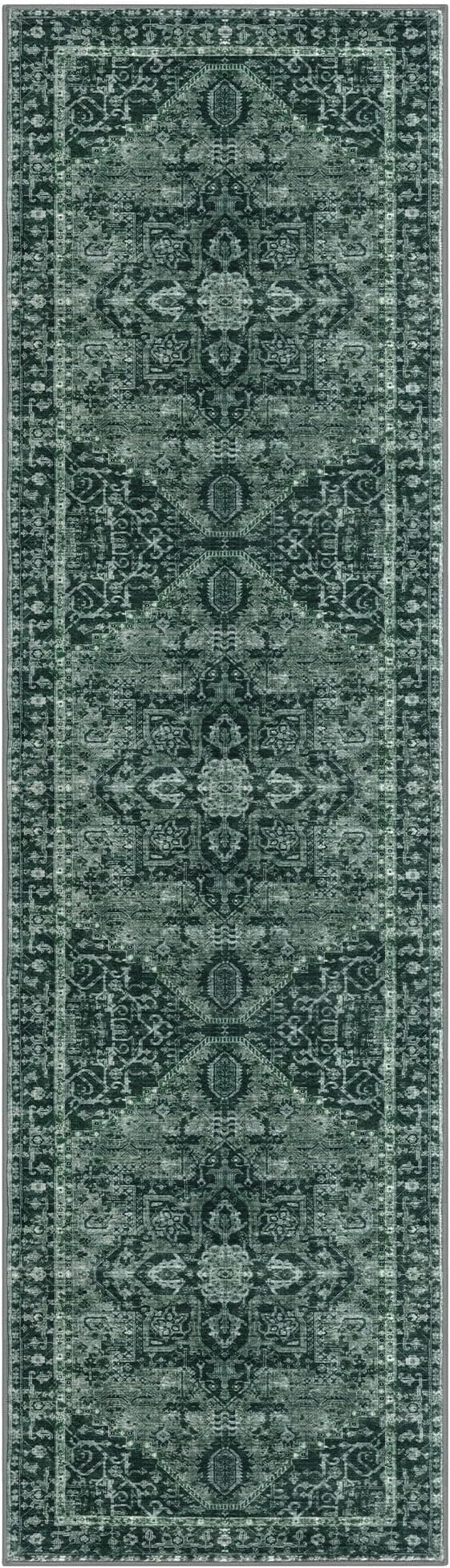 KOZYFLY Runners for Hallways 2x8 Ft Washable Kitchen Runner Rug Boho Entry Rug for Hallways Indoor Printed Faux Wool Long Floor Carpet for Entryway Bedroom Kitchen Hallway, Dark Green