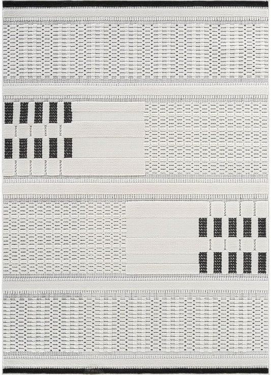 CAMILSON Modern Rug 8x10 Luxury Geometric Pattern Micro Loop Area Rugs Soft High and Low Pile Stain Resistant Easy to Clean Non-Shedding Durable Living Room Bedroom Indoor Carpet (White/Black)