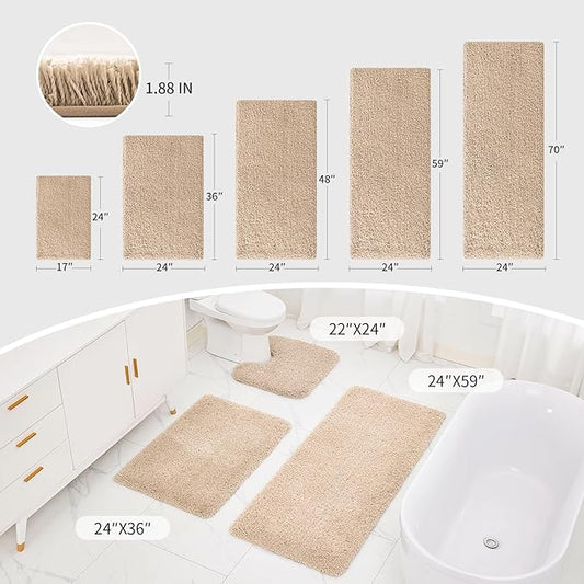 Beige Toilet Rug 22x24 Non Slip Fluffy Toilet Floor Mat U Shaped Washable Bathroom Contour Rug for Toilet Absorbent Thick Toilet Carpet