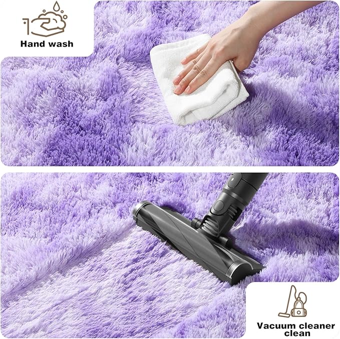 6x9 Area Rugs for Living Room, Fluffy Large Rugs for Bedroom, Soft Shag Fuzzy Non-Slip Carpet for Kids Boys and Girls Nursery Room Dorm Indoor Home Decor (Tie-Dyed Purple, 6ft x 9ft)