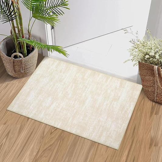 RUGSREAL Small Contemporary Area Rug Modern Solid Indoor Throw Carpe Machine Washable Non-Slip Low-Pile Area Rug for Living Room Bedroom Laundry, 2' x 3' Cream-White
