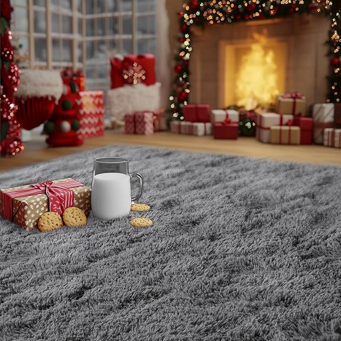 Dark Gray Fluffy Rug Plush Carpet for Bedroom Dorm, Non-Slip High Pile Rug, Shag Rug for Playroom Nursery Home Office Decor 5X7Ft