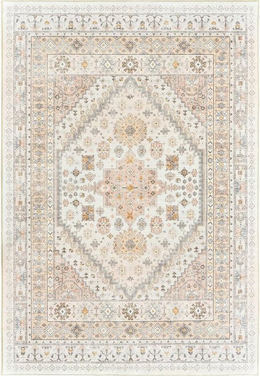 zesthome 8x10 Area Rugs for Living Room,Non-Slip Backing Washable Rugs,Vintage Large Area Rug,Stain Resistant Home Decor Rug