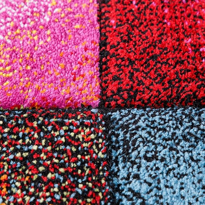 Paco Home Colorful Living Room Rug Checkered Design with Squares Multicolor, Size: 5'3" x 7'7"
