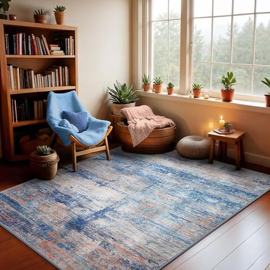 Abstract 3x5 Area Rug for Living Room Bedroom Entryway Blue