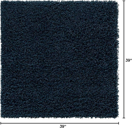 Unique Loom Solid Shag Collection Area Rug (3' 3" Square, Sapphire Blue/ Navy Blue)