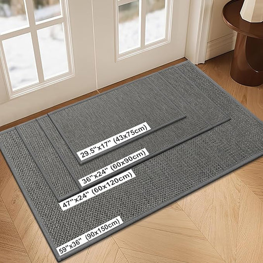 LEKEEPGO Door Mat 24"x47", Non Slip Door Mat Indoor Entrance, Rubber Backing Indoor Door mat Washable Absorbent Low-Profile Doormat Front Entryway Entry Resist Dirt Inside Door Mats, Khaki