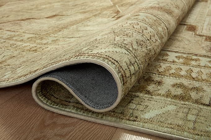 Loloi Magnolia Home by Joanna Gaines Sinclair Collection SIN-02 Khaki/Tobacco 2'-3" x 7'-6", .25" Pile Height, Machine Washable, Runner Rug