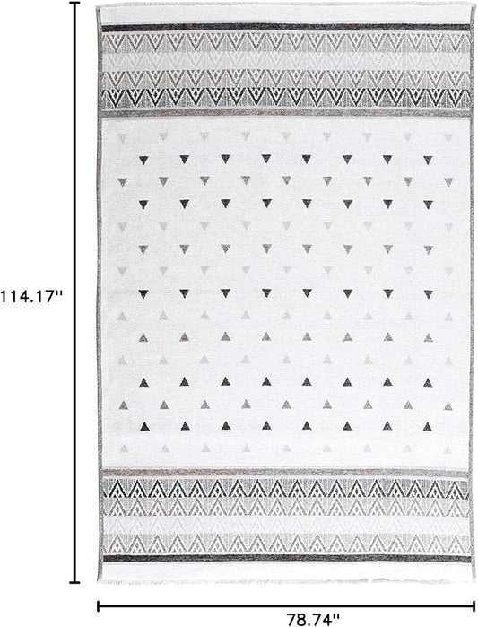 Alfa Rich 7x10 Gray Off White Washable Area Rugs for Living Room Bedroom Kitchen Dining Cotton Rug