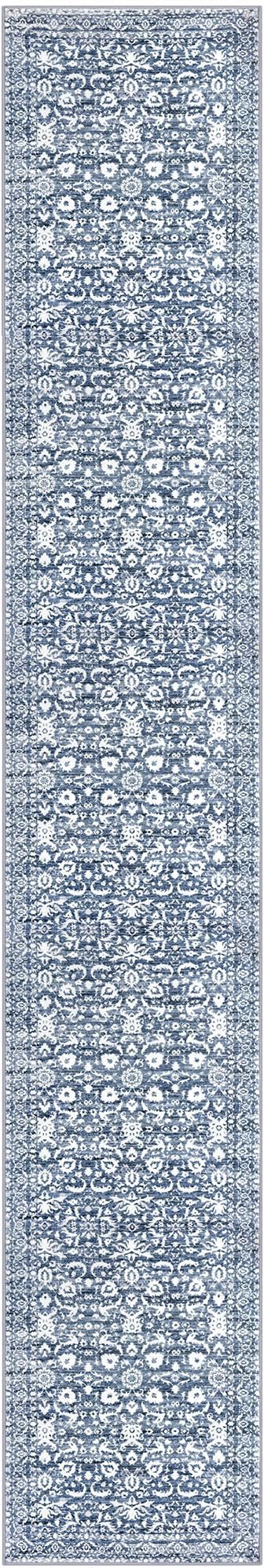Runner Rug 2.6x14, Light Blue White Washable Long Hallway Rug Runner Non-Slip Soft Kitchen Runner Thin Printed Faux Wool Super Soft Carpet for Entryway Bedroom Laundry Room Indoor Home Decor