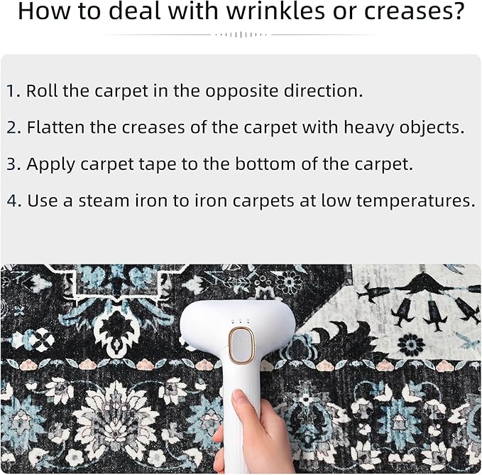 YJ.GWL Area Rugs for Living Room 9x12 Machine Washable Rugs, Non Slip Floral Vintage Rug Indoor Carpet, Stain Resistant Large Rug for Bedroom Dining Room, Black Grey Blue