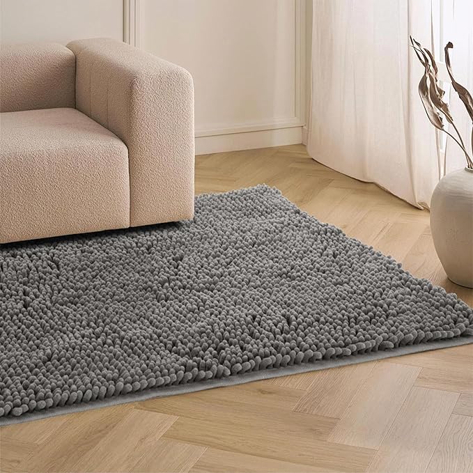 Chenille Absorbent Front Door Mat 60" x 30", Dog Door Mat for Muddy Paws, Dirt Trapper Doormat, Mud Mat for Dogs, Washable Non Slip Outdoor Indoor Doormats for Entryway, Grey