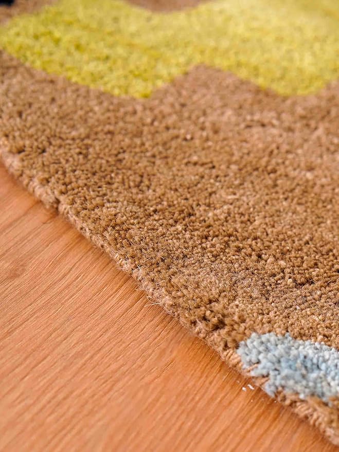 Rugsotic Carpets Hand Tufted Wool ECO-Friendly Area Rugs - 10'x10', Round Shape, Camel, Floral Modern Design, High Pile Thick Handmade Anti Skid Area Rugs for Living Room, Bed Room (K00219)