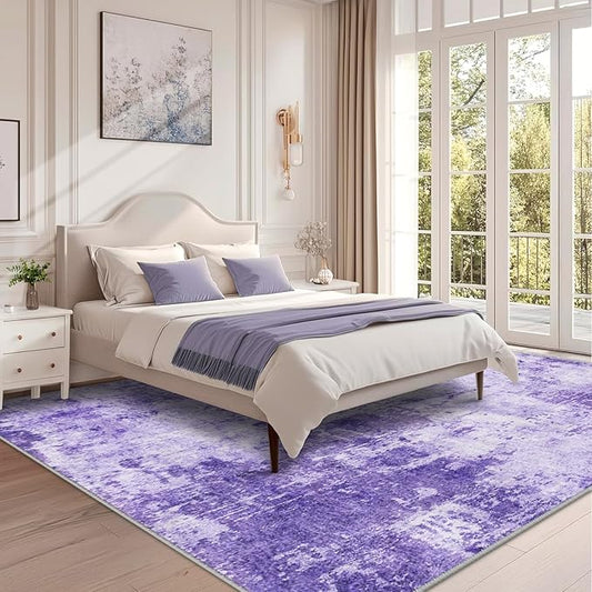 Washable Area Rugs 8'x10' Non-Slip Modern Abstract Soft for Living Room Entryway Bedroom Nursery, Print Pattern, Purple Gray Pink White