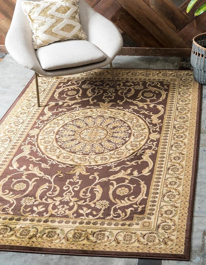 Unique Loom Versailles Collection Traditional Classic Medallion Floral Motif Area Rug (8' 0 x 8' 0 Square, Brown/ Ivory)