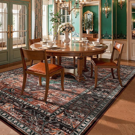 Lahome 8x10 Ultra-Thin Living Room Rug (Non-Slip Washable Non-Shedding)(Oriental Vintage Distressed Carpet for Dining,Bedroom,Office)