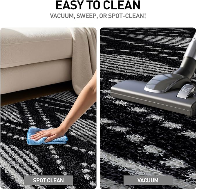 Rugshop Geometric Shag Area Rug Anthracite Dark Gray and White 5' x 7' Great for Bedrooms, Living Rooms, or Under Coffee Tables