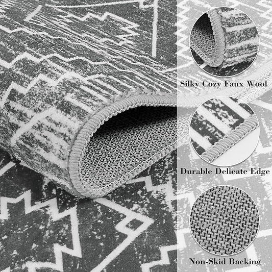 Wonnitar Moroccan Hallway Runner Rug 10 ft, Machine Washable 2'6"x10' Long Runner Rugs for Kitchen, Boho Non-Skid Soft Low Pile Carpet Runner for Entryway Hall Entrance (Dark Grey,2'6"x10')